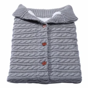 Sac de couchage bébé tricoté peluche épais chaud pour poussette  Automne Hiver  Gris moyen