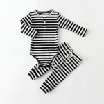Ensemble vêtements bébé garçon 2 pièces body et pantalon rayures noires et blanches coton doux comfort naissance 01 ans
