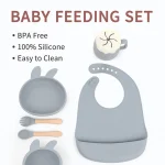 Ensemble vaisselle bébé silicone BPAfree bol bavoir couverts tasse accessoires repas enfants sans BPA design moderne 安全 durable