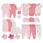 Ensemble cadeau bébé fille combinaison coton pantalon chapeau chaussures mitaine couverture vêtements fille 4 saisons doux confortable design penguin rose clair bijou