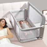 Lit de bébé portable pliable pour nouveauné  Coté de chevet sécurisé avec filet transparent et structure métallique légère