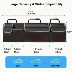 Organisateur de coffre voiture SUV MPV sac rangement durable compartiments spacieux noir moderne économie d&rsquo;espace familial voyage