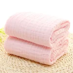 Serviette de Bain en Coton Muslin pour Bébé 105x105cm Douce Léger Rose Clair Usage Polyvalent Maternité Accessoire Pratique bébé