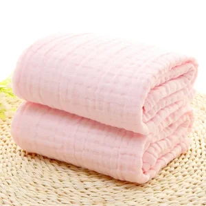 Serviette de Bain en Coton Muslin pour Bébé 105x105cm Douce Léger Rose Clair Usage Polyvalent Maternité Accessoire Pratique bébé