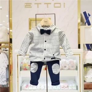 Ensemble vêtements bébé garçon mode coréenne chemise à carreaux pantalon bleu foncé accessoires enfants naissance anniversaire cadeau Ensemble vêtements bébé garçon mode coréenne chemise à carreaux pantalon bleu foncé accessoires enfants naissance anniversaire cadeau