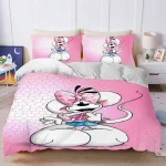 Housse de couette en polyester style cartoon souris nœud rose lit bébé chambre enfant ado literie confortable douce design amusant 3 pièces