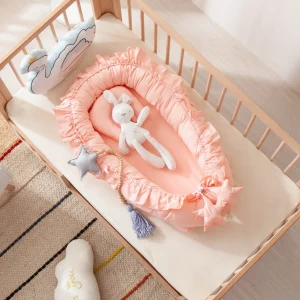 Berceau à volants pour bébé nid d’ange portable lit accent avec coussin jouet lapin étoile déco rose pâle Berceau à volants pour bébé nid d’ange portable lit accent avec coussin jouet lapin étoile déco rose pâle