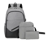 Ensemble sac à dos 3 pièces enfants retour à l&rsquo;école sacs filles garçons étudiants primaire sacs à dos mode sac de voyage USB charge  gris