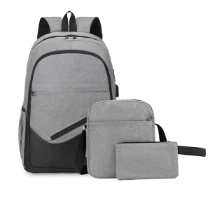 Ensemble sac à dos 3 pièces enfants retour à l&rsquo;école sacs filles garçons étudiants primaire sacs à dos mode sac de voyage USB charge  gris