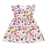 Robe d&rsquo;Halloween Citrouille pour Fille 28 Ans Style Mignon à Manches Flutter Tissu Doux et Étirable Idéale pour Fêtes Enfants