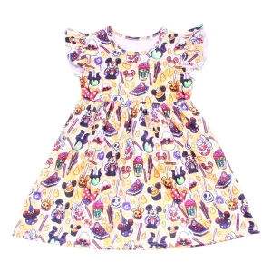 Robe d&rsquo;Halloween Citrouille pour Fille 28 Ans Style Mignon à Manches Flutter Tissu Doux et Étirable Idéale pour Fêtes Enfants