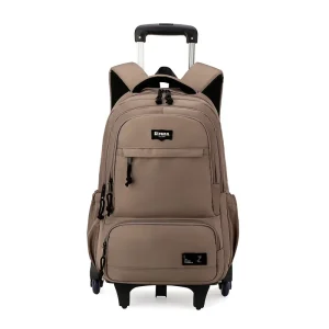 Sac d&rsquo;école à roulettes pour enfants Ziruan sac à dos multifonctionnel sac de voyage polyester taupe compartiments multiples bretelles ajustables design moderne pratique et durable