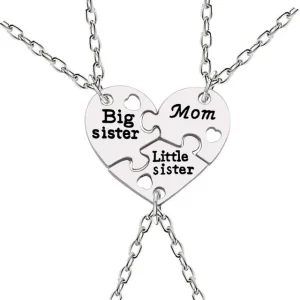Collier mèrefille bijou cœur puzzle pendentif en métal argenté cadeau fête des mères filles tendance moderne