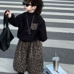 Garçons filles ensembles enfants vêtements costume automne enfant mode sweats imprimer pantalon 2 pièces printemps nouveau bébé beau tenues décontractées – Black