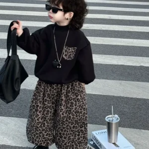 Garçons filles ensembles enfants vêtements costume automne enfant mode sweats imprimer pantalon 2 pièces printemps nouveau bébé beau tenues décontractées – Black