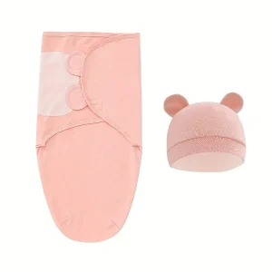Ensemble de nurserie bébé avec couverture et bonnet rose pastel moderne douxปลอด confortable cadeau naissance 2 pièces Ensemble de nurserie bébé avec couverture et bonnet rose pastel moderne douxปลอด confortable cadeau naissance 2 pièces
