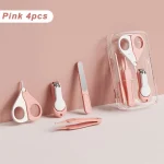 Kit manucure bébé ciseaux ongles coupeongles portable pince à épiler lime à ongles boîte transparente rose 4 pièces sans BPA sûr pour enfant