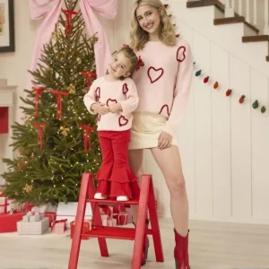 Pullover imprimé cœur Xingqing pour mère et fille vêtements assortis col rond manches longues cadeau Saint Valentin Pullover imprimé cœur Xingqing pour mère et fille vêtements assortis col rond manches longues cadeau Saint Valentin