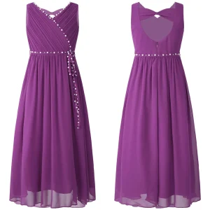 Robe de soiréeperlée pour filles robe maxi en mousseline de soie évidée froncée avec poignées ceinture amovible pour mariage anniversaire occasions spéciales Violet Robe de soiréeperlée pour filles robe maxi en mousseline de soie évidée froncée avec poignées ceinture amovible pour mariage anniversaire occasions spéciales Violet