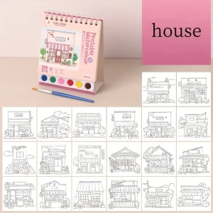 Sketchbook aquarelle portable en spirale avec 20 feuilles ensemble peinture et pinceau design maison coloré pour artistes débutants et confirmés