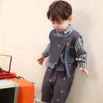Ensemble de vêtements bébé garçon 3 pièces édition coréenne gilet à nœud chemise pantalon printemps automne textile confortable style mode