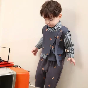 Ensemble de vêtements bébé garçon 3 pièces édition coréenne gilet à nœud chemise pantalon printemps automne textile confortable style mode