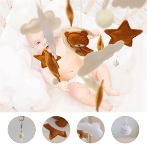 Décoration de berceau en bois et feutre mobile suspendu ours lune étoiles chambre bébé garçon fille 安全 durable facile à entretenir Décoration de berceau en bois et feutre mobile suspendu ours lune étoiles chambre bébé garçon fille 安全 durable facile à entretenir