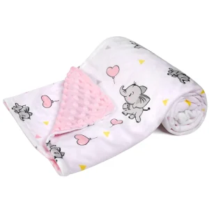 Couverture bébé peluche douce motif éléphant rose 30×40 cm plaid apaisant tissu polaire doux texture soyeuse confort bébé nouveauné