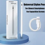 Stylet universel écran tactile compatible i OS Android Windows Huawei Xiaomi chargeur USB blanc design moderne élégant plastique durable accessoire polyvalent