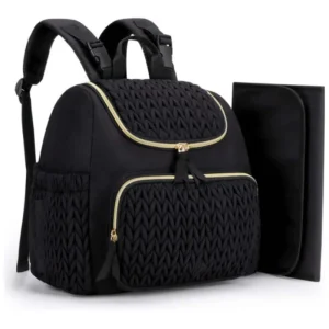 Sac à dos bébé maternité sac à langer grande capacité poche isolée coussin proxy sac de voyage style moderne en tissu noir doré Sac à dos bébé maternité sac à langer grande capacité poche isolée coussin proxy sac de voyage style moderne en tissu noir doré