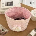 Organisateur en tissu pour jouets bébé panier rangement déco maison style romantique rose dentelle satin cadeau naissance