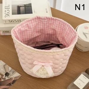Organisateur en tissu pour jouets bébé panier rangement déco maison style romantique rose dentelle satin cadeau naissance Organisateur en tissu pour jouets bébé panier rangement déco maison style romantique rose dentelle satin cadeau naissance