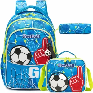 Sac à dos école 3 pièces garçons football sac à dos durable pour élèves primaire trousse scolaire accessoires ludiques rentrée 2023