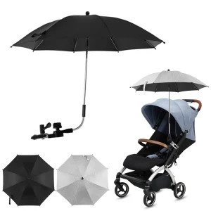 Paresoleil poussette plage Protection UV Parasol 360° réglable Pince résistante pluie vent bébé