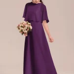 Robe de demoiselle d&rsquo;honneur pour enfant fille robe longue trapèze couleur violet profond style élégant moderne idéale pour mariage communion événement