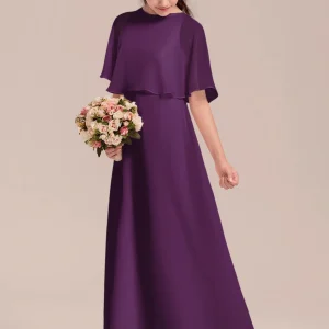 Robe de demoiselle d&rsquo;honneur pour enfant fille robe longue trapèze couleur violet profond style élégant moderne idéale pour mariage communion événement