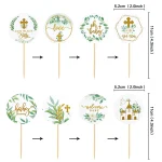 Décoration gâteau bébé en papier set de pics à gâteau baby shower baptême fête d&rsquo;anniversaire naissance design floral messages religieux style moderne