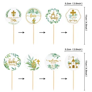 Décoration gâteau bébé en papier set de pics à gâteau baby shower baptême fête d&rsquo;anniversaire naissance design floral messages religieux style moderne