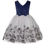 Robe de soirée princesse floral pour filles  Élégante scintillante  Fête d&rsquo;anniversaire mariage  Navy Blue
