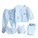 Ensemble de vêtements unisexes en coton pour bébé, costume pour nouveau-né, pantalon et bavoir pour garçon et fille, tenue pour bébé, 0, 3M, doux, 5 pièces par ensemble