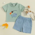 Ensemble de vêtements pour bébé garçon tshirt à broderie de poisson short rayé été 612 mois coton spandex confortable moderne ludique beachwear activités extérieures cadeau bébé