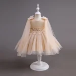 Robe de cérémonie en tulle pour filles princesse mariage baptême robe longue style romantique tissu léger accessoires incluits
