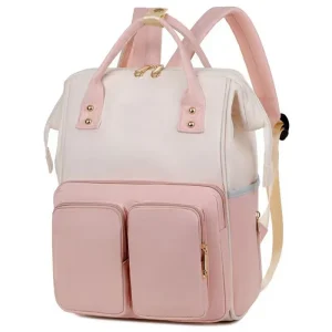 Sac à dos bébé style moderne grande capacité sac mère et enfant portage pratique matière synthétique rose et beige