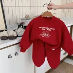 Ensemble en velours pour bébé sweatshirt et pantalon imprimé vêtements d&rsquo;hiver pour garçons et filles collection 2025 coton doux idéal pour Noël et nouvel an