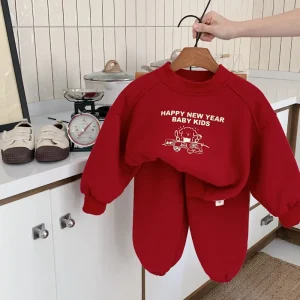 Ensemble en velours pour bébé sweatshirt et pantalon imprimé vêtements d&rsquo;hiver pour garçons et filles collection 2025 coton doux idéal pour Noël et nouvel an