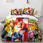 Ensemble literie Super Mario jeu vidéo housse de couette taies d&rsquo;oreiller chambre enfant ado design cartoon couleurs vives confortable durable