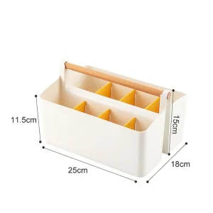 Organisateur de bureau en plastique avec poignée en bois boîte de rangement pour accessoires bébé jaune