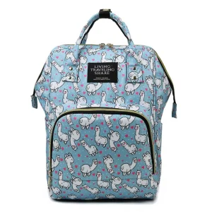 Sac à langer multifonction poussette grande capacité style sac momie bleu lama motifs cœur