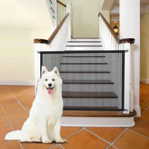 Barrière de sécurité pliable en maille pour chiens et bébés protection escaliers et portes design moderne Barrière de sécurité pliable en maille pour chiens et bébés protection escaliers et portes design moderne