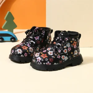 Bottines en cuir floral antiglisse pour bébé fille semelle caoutchouc fermeture éclair latérale collection automne 2024 03 ans